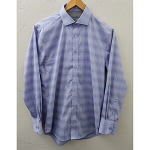 Twillory Performance Shirt Men's 15.5 32-33 Blue Plaid Prince Of Wales Tailored
